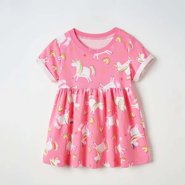 【18M-9Y】Girls Cartoon Unicorn Rainbow Print Dress - Popopiestyle.com 