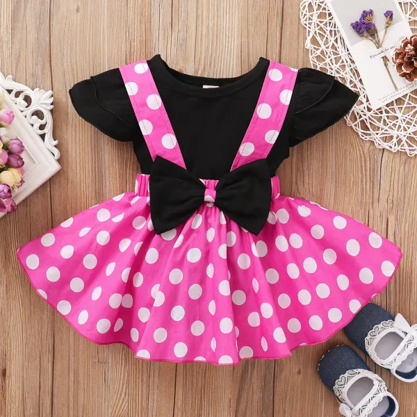 【12M-5Y】Cute Round Neck T-shirt and Polka Dot Skirt Set - Popopiestyle.com 