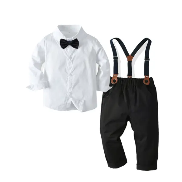 【12M-9Y】 Boy Gentleman Bow Tie White Shirt Overalls Four-piece Suit - Popopiestyle.com 