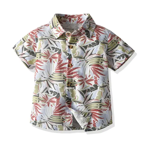 【12M-7Y】Boys Coconut Tree Flower Shirt Short Sleeve Shirt - Popopiestyle.com 