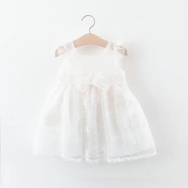 【12M-4Y】Girls Lace Bow Sleeveless Princess Dress - Popopiestyle.com 