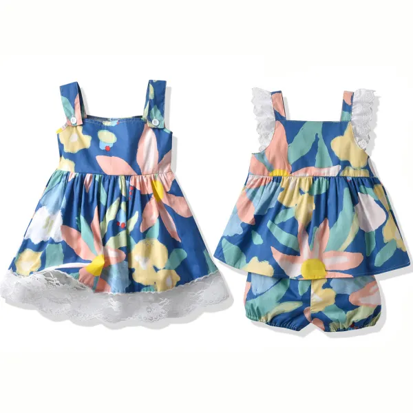 【6M-3Y】Girl Blue Flower Dress And Set - Popopiestyle.com 