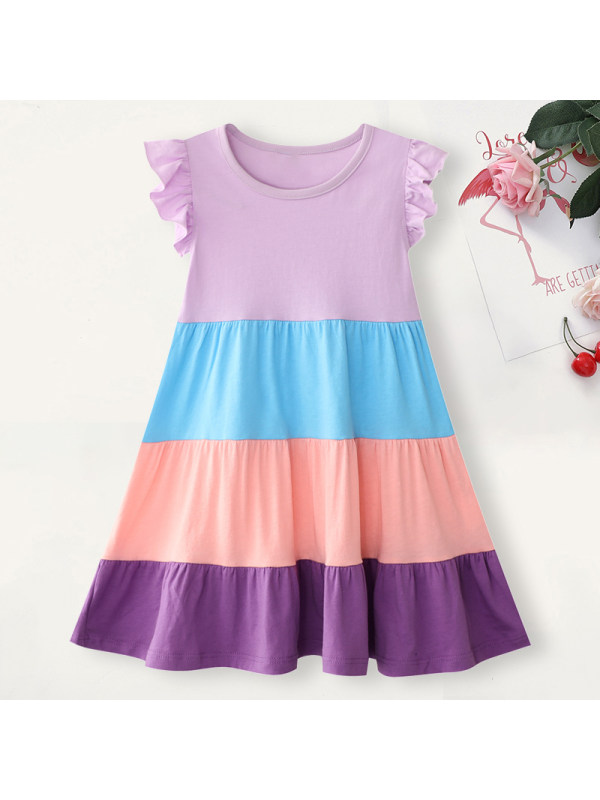 【18M-7Y】Girl Sweet Color Block Short Sleeve Dress