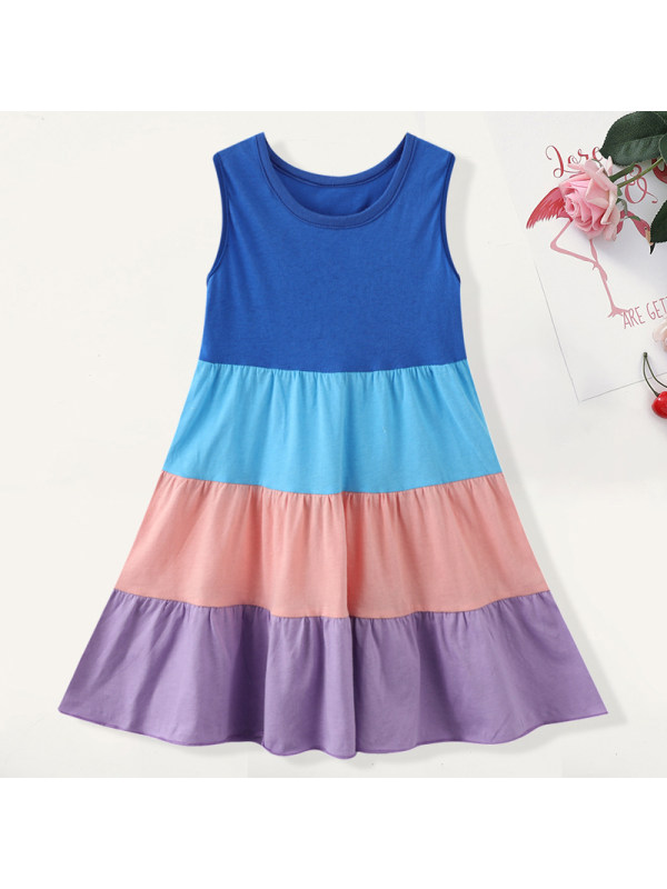 【18M-7Y】Girl Sweet Color Block Sleeveless Dress