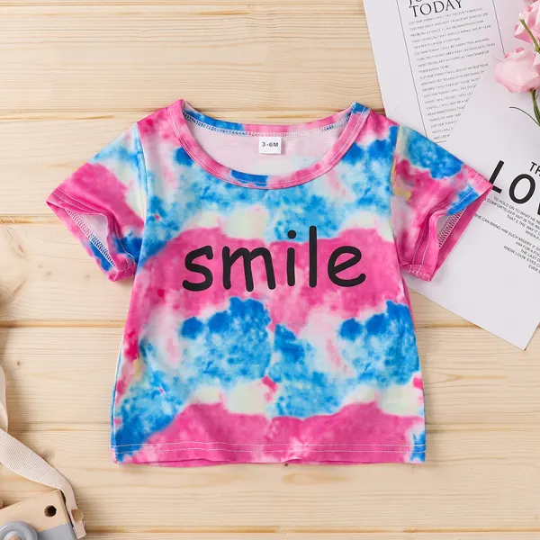 【3M-18M】Tie-dye Blouse With Letter Print For Girls - Popopiestyle.com 