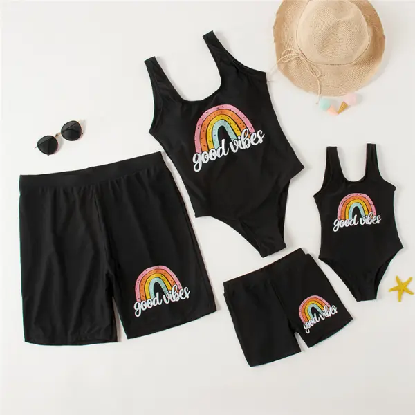 Fashionable Rainbow Alphabet Pattern Family Matching Swimsuit - Popopiestyle.com 