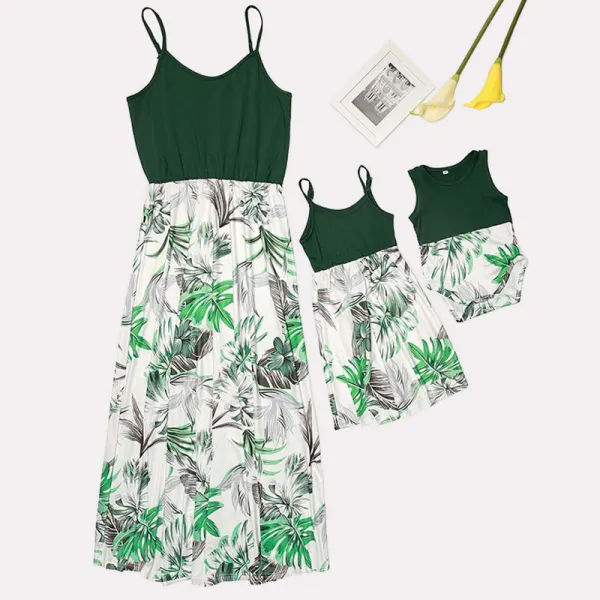 Floral Print Suspenders Mom Girl Matching Dress - Popopiestyle.com 