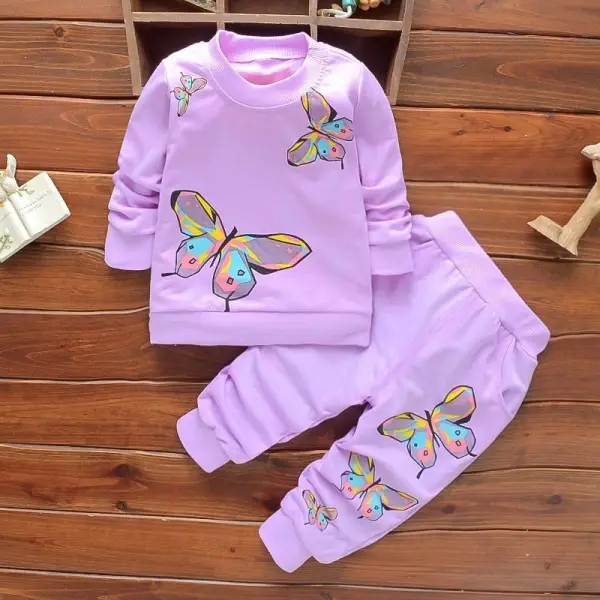 【12M-4Y】Girls Butterfly Print Long Sleeve Two-piece Suit - Popopiearab.com 
