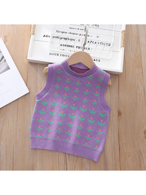 【18M-7Y】Girls Knitted Vest With Flowers