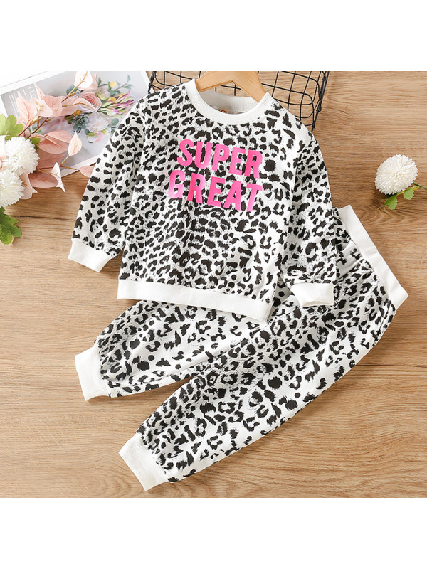 【18M-7Y】Girls Sweet Leopard Print Sweatshirt Pants Set