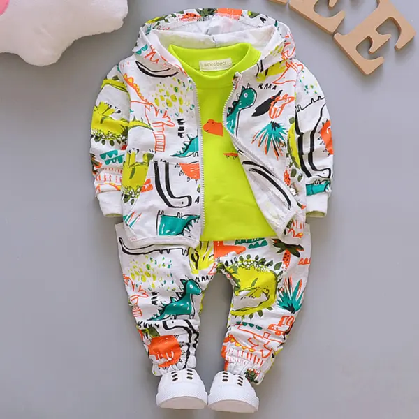 【12M-4Y】Boy's Fashion Dinosaur Pattern Sweatshirt Jacket Pants Three-piece Set - Popopiearab.com 