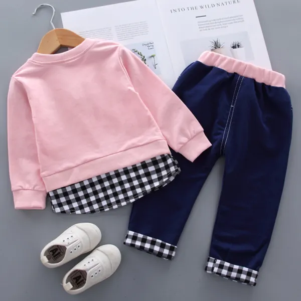 【12M-5Y】Kids Clothes Fashion Plaid spliced Sweatshirt Pants Set (SHOES ...