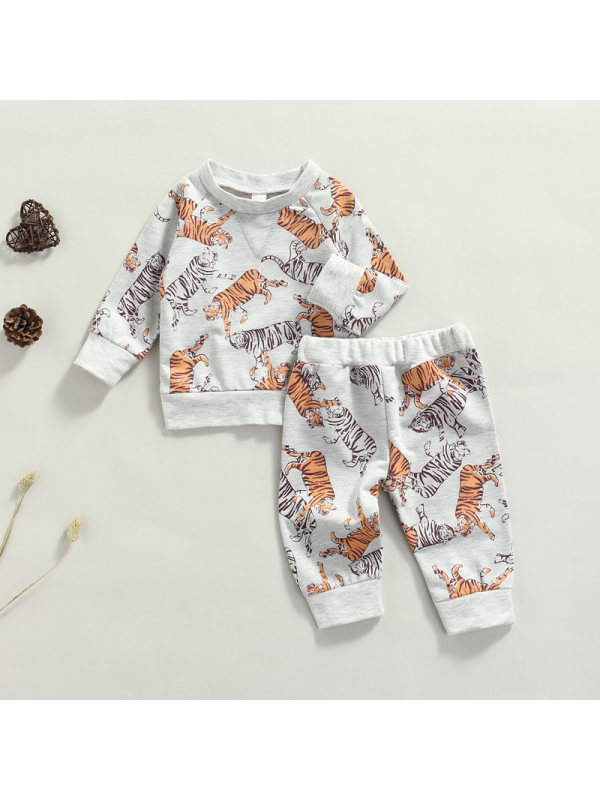 【0M-24M】Baby Allover Tiger Sweatshirt And Pants Set