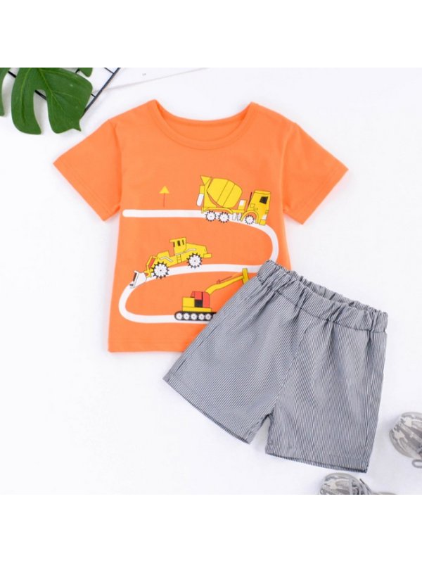 【18M-7Y】Boys Fashion Cartoon Print Round Neck Short Sleeve T-shirt And Shorts Set