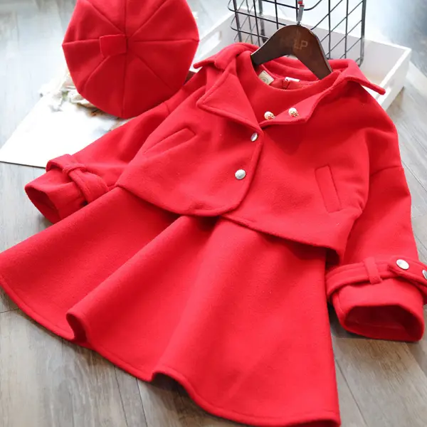 【18M-7Y】 Girls Elegant Red Vest Dress And Jacket Suit Hat Free - Popopiearab.com 