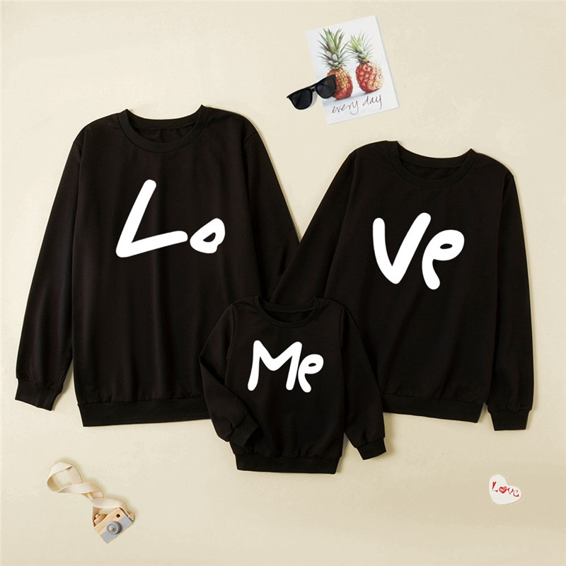 Casual Letter Print Round Neck Long Sleeve Family Matching Sweatshirt