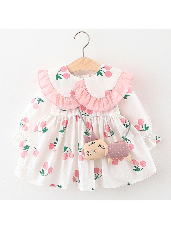 【12M-4Y】Girls Fruit Print Dress With Bag