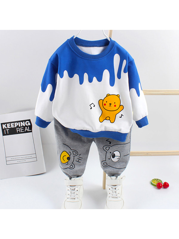 【12M-5Y】Boys Casual Bear Pattern Sweatshirt Pants Set