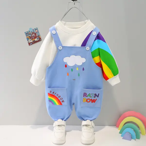 【9M-4Y】kids Rainbow Print Sweatshirt And Pants Set - Popopiearab.com 