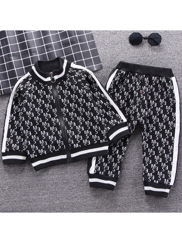 【12M-5Y】Boys Casual Letter Pattern Jacket Pants Set