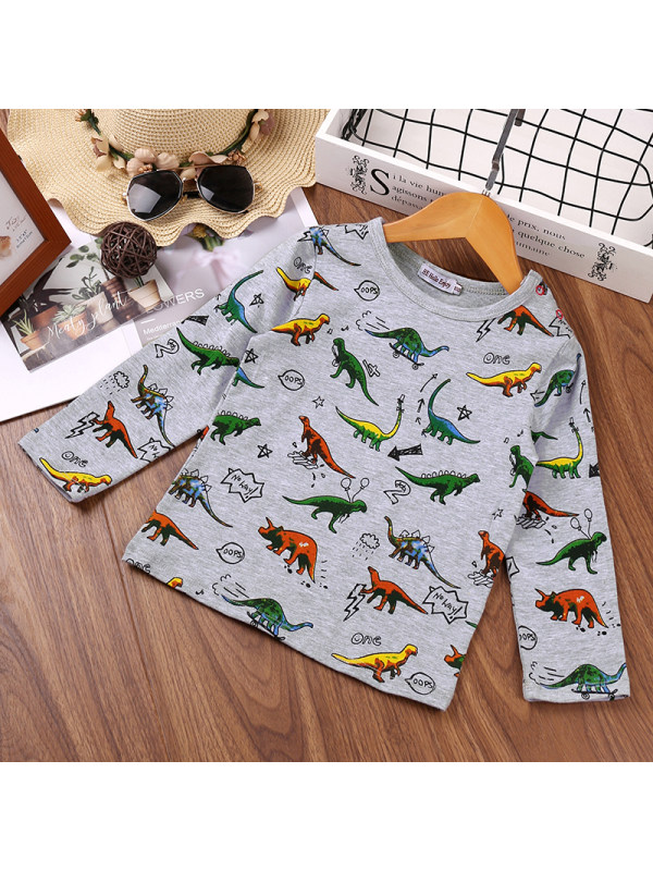 【18M-7Y】Boys Cartoon Dinosaur Print Long-sleeved Shirt