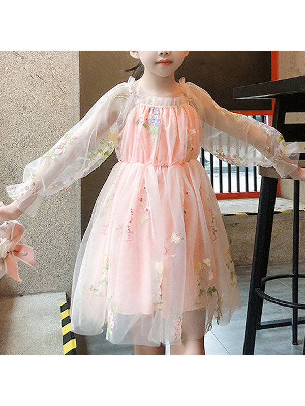 【18M-7Y】Girls Sweet Ditsy Floral Embroidery Layered Tulle Dress