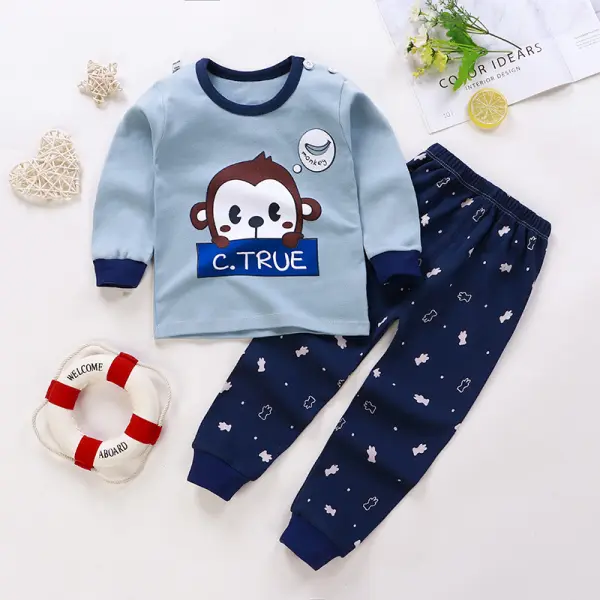【12M-7Y】Boys Cartoon Print Long-sleeved Top And Trousers Two-piece Suit - Popopiearab.com 