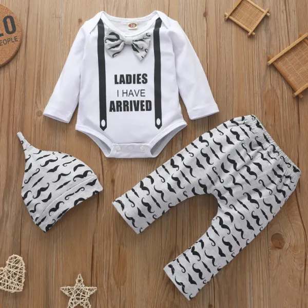 【0M-12M】 Baby Cute Letter Printed Romper and Pants Set Hat Free - Popopiearab.com 