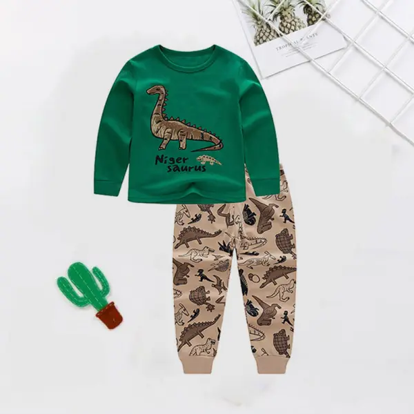 【2Y-13Y】Boys Dinosaur Print Long-sleeved Sweatshirt And Pants Two-piece Suit - Popopiearab.com 