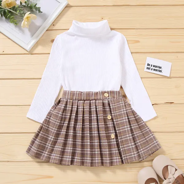 【6M-4Y】Girls High Neck Long Sleeve Bottoming Shirt And Pleated Skirt - Popopiearab.com 