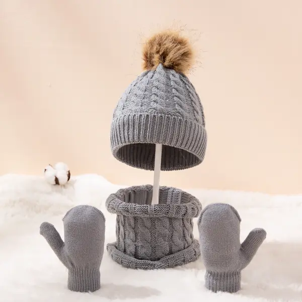 Cute Solid Color Twisted Wool Hat Gloves And Scarf 3-piece - Popopiearab.com 