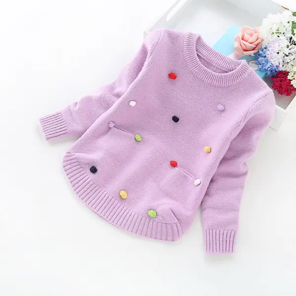 【12M-7Y】Girls Little Colorful Ball-decorated Knitted Sweater - Popopiearab.com 
