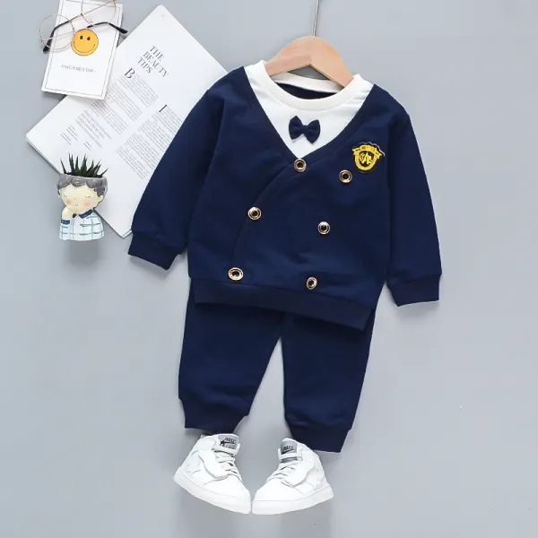 【12M-5Y】Boys College Style Long-sleeved Top And Pants Two-piece Suit - Popopiearab.com 