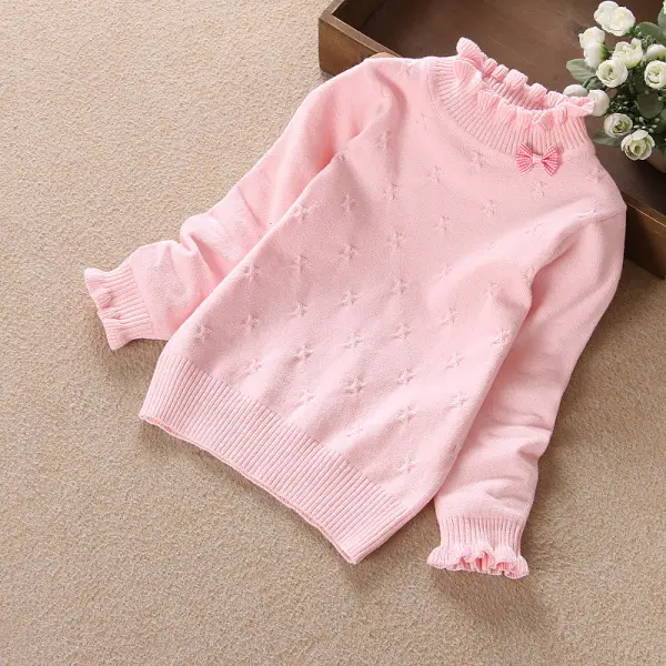 【12M-11Y】Girls Bow Embellished Half High Neck Knitted Sweater - Popopiearab.com 