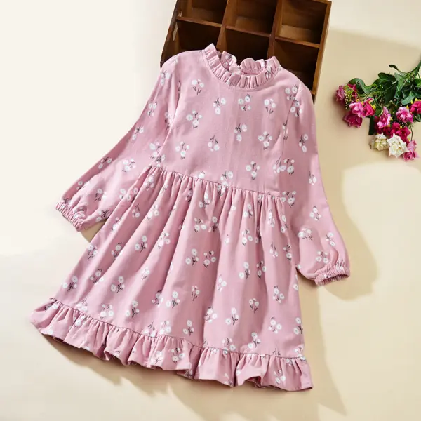 【2Y-11Y】Girls Sweet Ditsy Floral Print Ruffle Puff Sleeve Dress - Popopiearab.com 