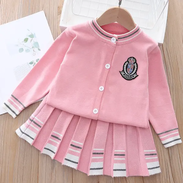【2Y-9Y】Girls School Jacquard Round Neck Sweater And Skirt Set - Popopiearab.com 