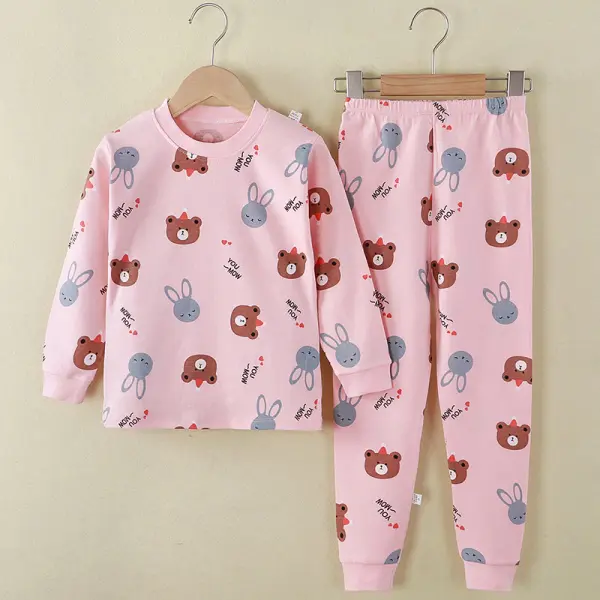 【3Y-15Y】Girls Cute Cartoon Printed Long-sleeved Pajamas Two-piece - Popopiearab.com 