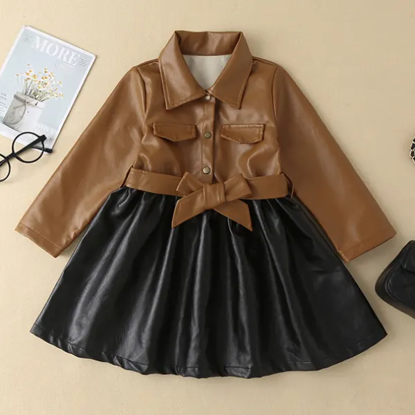 【18M-7Y】 Girls Elegant Brown Leather Dress - Popopiearab.com 