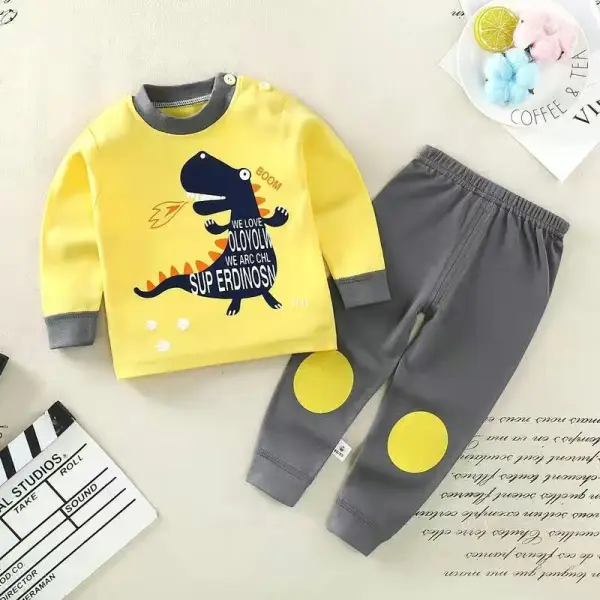 【9M-5Y】Boys Cartoon Print Cotton Long Sleeve Tee And Pants Pajamas Set - Popopiearab.com 