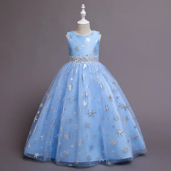 【4Y-13Y】Girls Sweet Snowflake Print Sleeveless Princess Dress - Popopiearab.com 