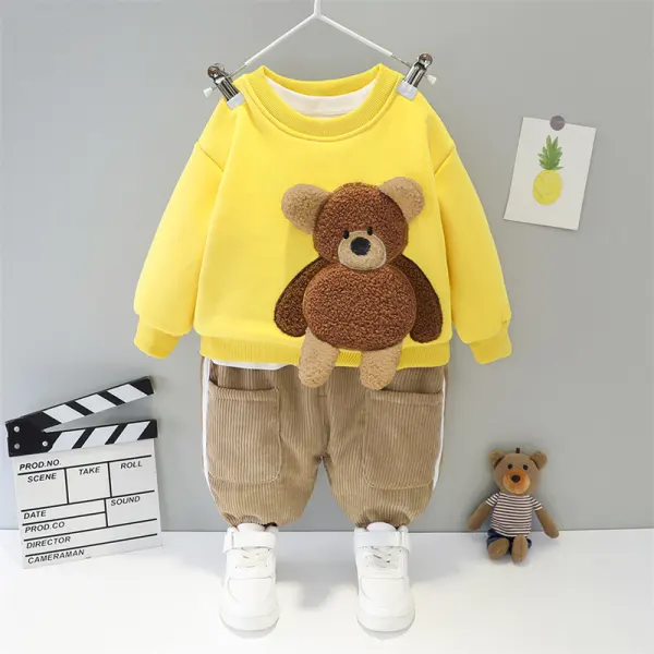 【12M-5Y】 Kids Stitching Bear Sweatshirt And Pants Set - Popopiearab.com 