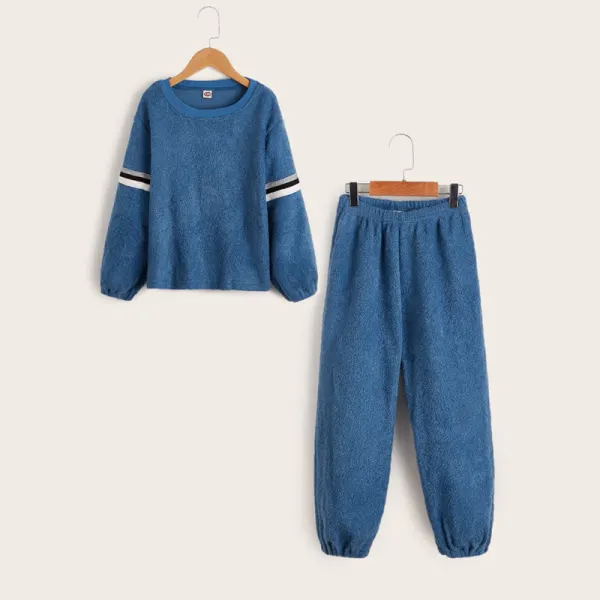 【4Y-13Y】Boys Webbing Stitched Long Sleeve Pajamas Two Piece Set - Popopiearab.com 