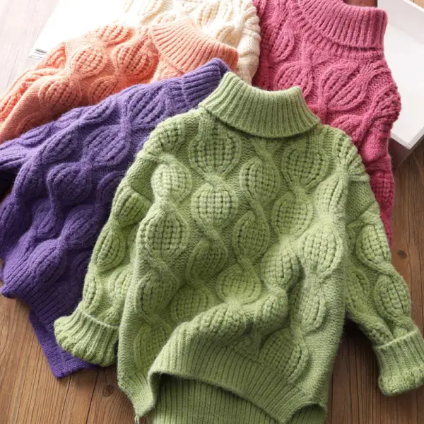 【18M-11Y】 Kids Fashion Pure Color High Neck Sweater - Popopiearab.com 