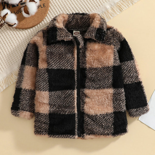 Baby Casual Brown Plaid Thick Coat