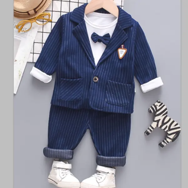 【12M-4Y】Boys 3-piece Striped Gentleman Bow Tie T-shirt And Pants Set - Popopiearab.com 