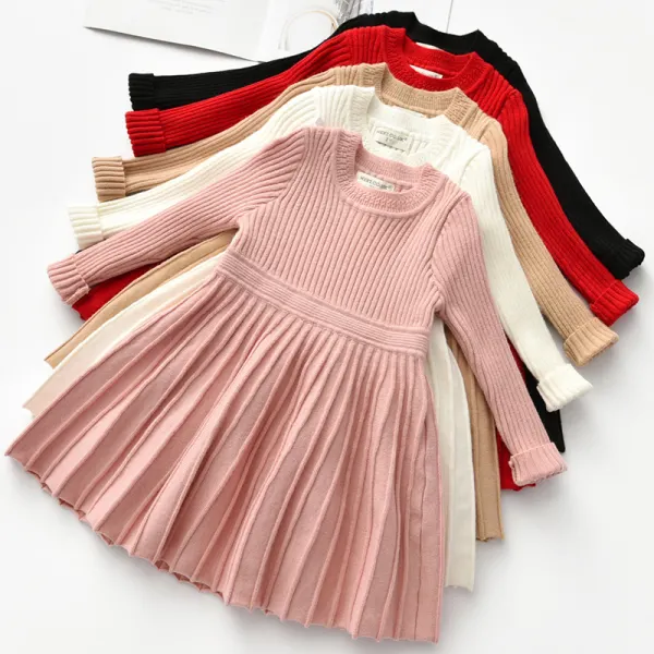 【18M-9Y】Girls Long Sleeve Woolen Dress - Popopiearab.com 
