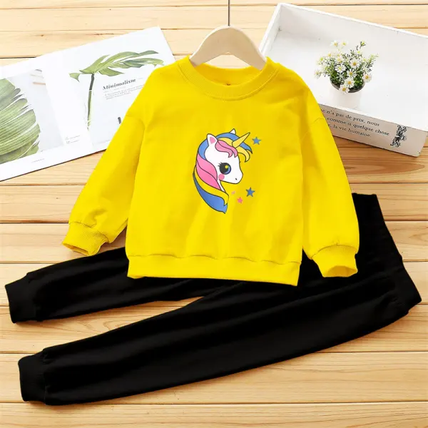 【18M-7Y】Girls 2-piece Cartoon Cute Unicorn Print Long Sleeve Sweatshirt And Pants Set - Popopiearab.com 
