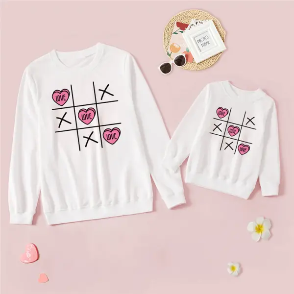 Casual Love Print Long Sleeve Mom Kids Matching Sweatshirt - Popopiearab.com 