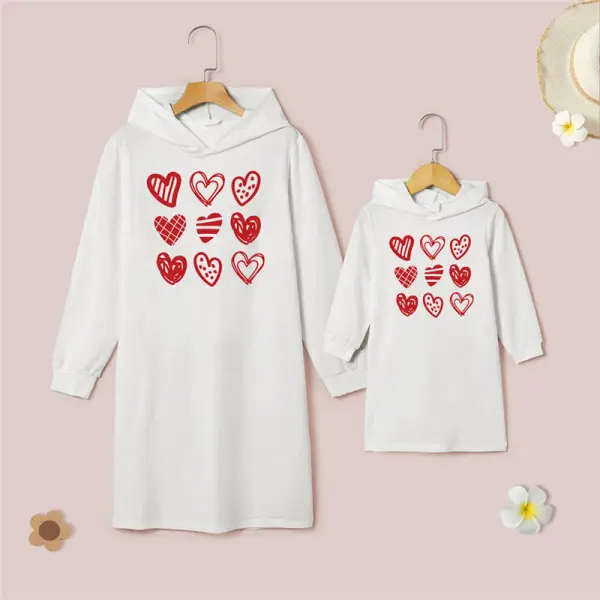 Casual Love Print Long Sleeve Mom Girl Matching Sweatshirt Dress - Popopiearab.com 