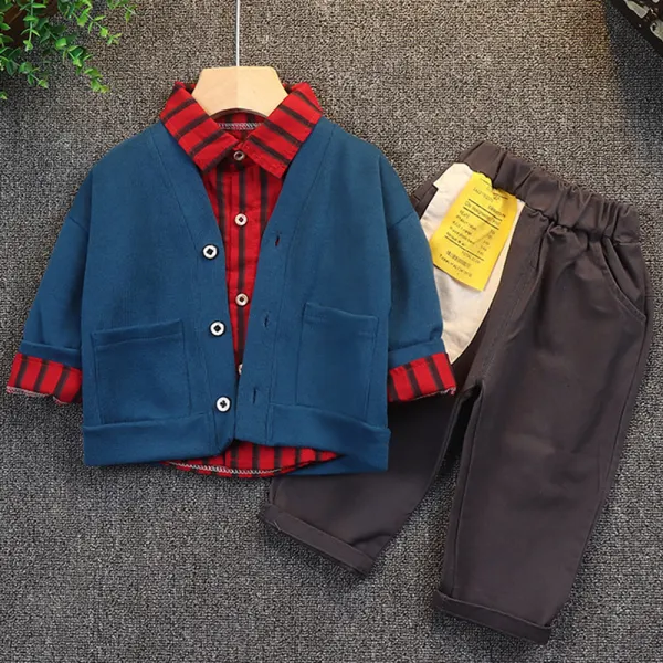 【12M-4Y】3-piece Boy Striped Shirt And Cardigan And Pants Set - Popopiearab.com 